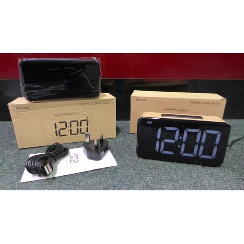 3148B - Two wood grain effect digital USB LED alarm clocks