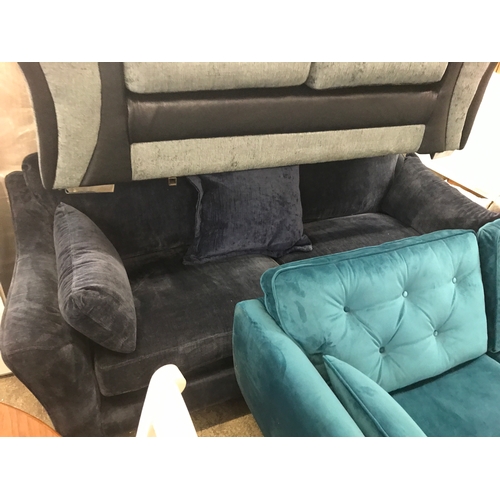 1539 - A turquoise upholstered sofa, blue upholstered sofa and a grey upholstered sofa - all damaged