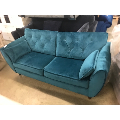 1539 - A turquoise upholstered sofa, blue upholstered sofa and a grey upholstered sofa - all damaged