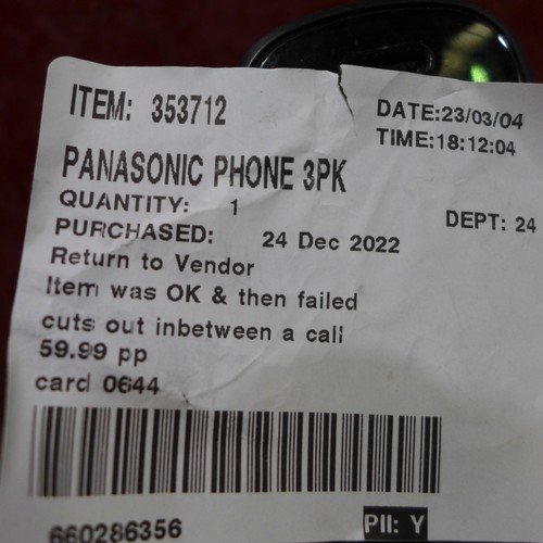 3101 - Panasonic Phone System (model:- KX-TGH723EB) (289-408) * This lot is subject to VAT