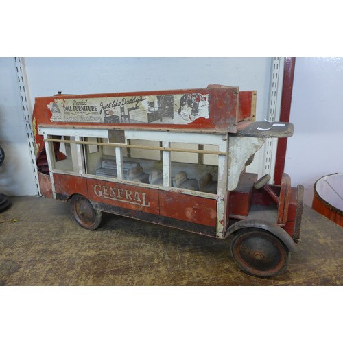 362 - A 1920s Tri-ang Toys wooden double decker London General Bus, with Fairycycle Advertising