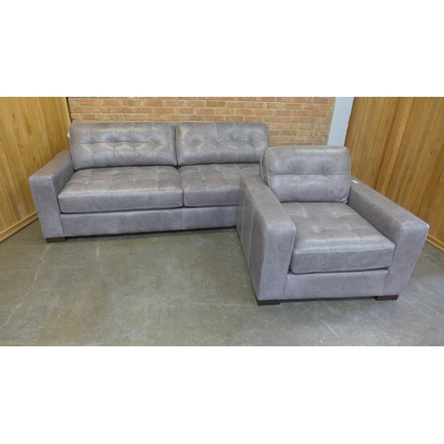 1402 - A Montana fog leather pinched back large three seater sofa and armchair (Three Seater = H=90cm x W=2... 