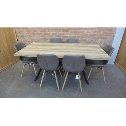 1407 - A Kamala 1.8m fixed top dining table with a set of six Durama light brown dining chairs (H=76cm x W=... 