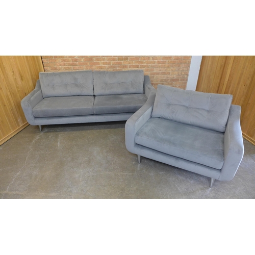 1416 - A light grey velvet buttoned back four seater sofa and love seat (Four Seater = H=90cm x W=223cm x D... 