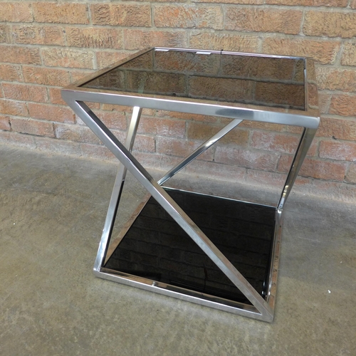 1419 - A chrome and black glass lamp table (H=50cm x W=45cm x D=45cm)  *This lot is subject to VAT