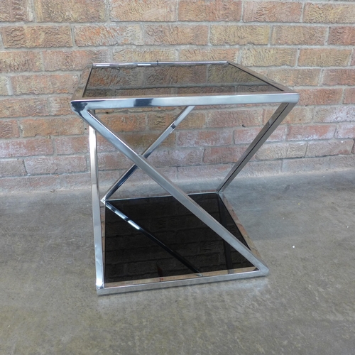 1420 - A chrome and black glass lamp table (H=50cm x W=45cm x D=45cm)  *This lot is subject to VAT