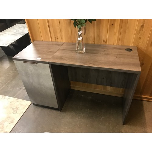 1492 - A Lardale single drawer smoked oak desk with cabinet