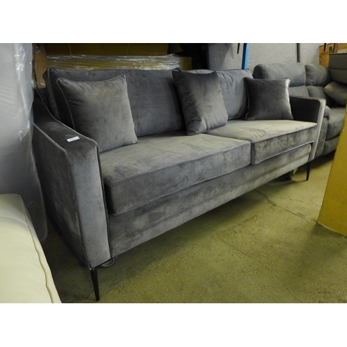 1519 - Aspen Three Seater Grey Velvet Sofa, original RRP £749.99 + VAT (4165-6) (H=88 x W=201 x D=91 cm)* T... 