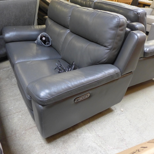 1526 - Grace Grey Leather Two Seater Power Recliner, original RRP £791.66 + VAT (4165-25)(H=100 X W=165 X D... 