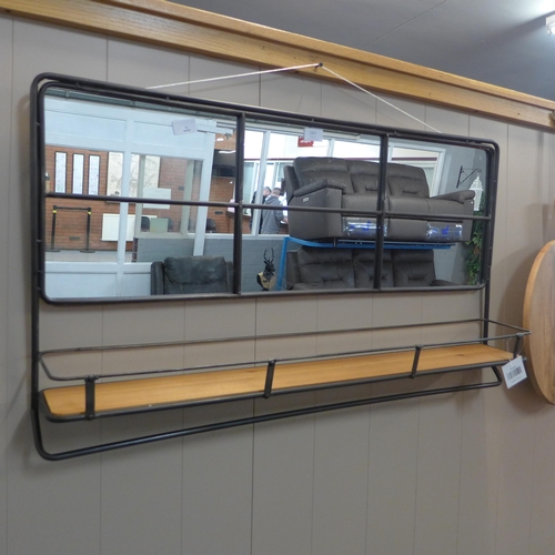 1327 - An Industrial metal wall mirror with shelf H55cm x W94cm (RFB3330)