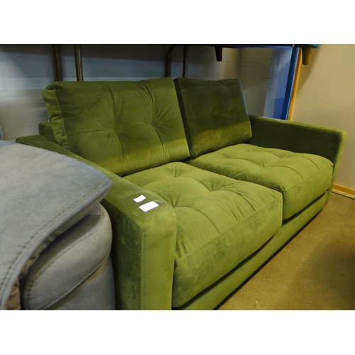 1391 - A forest green velvet pinched back two seater sofa