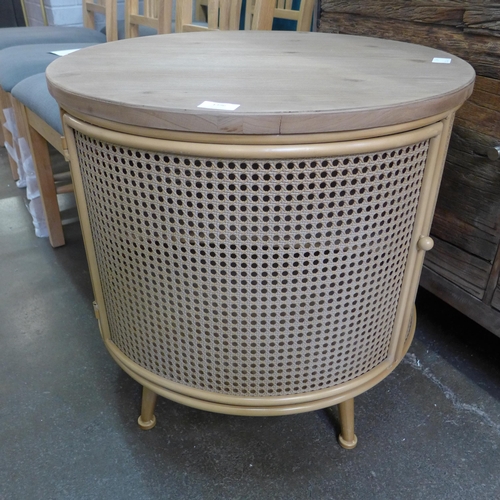 1396 - A circular drum table with rattan detail