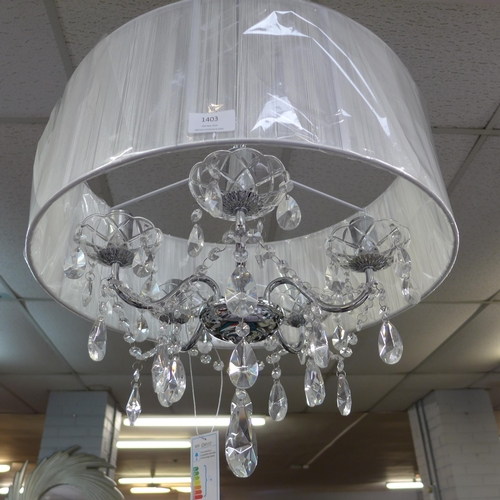 1403 - A five arm chandelier with white shade