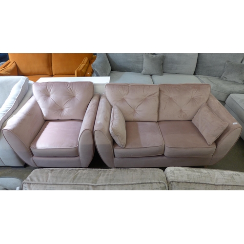 1435 - A Hoxton bubble gum pink button back velvet two seater sofa and armchair