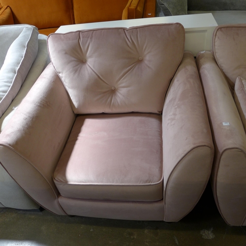 1435 - A Hoxton bubble gum pink button back velvet two seater sofa and armchair