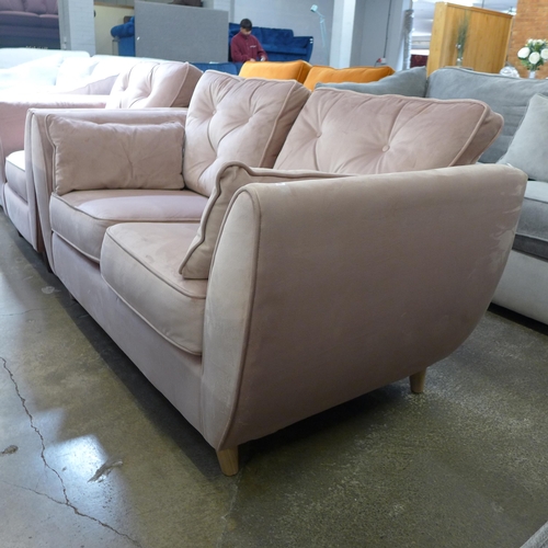 1435 - A Hoxton bubble gum pink button back velvet two seater sofa and armchair