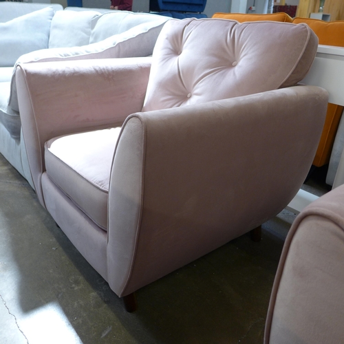 1435 - A Hoxton bubble gum pink button back velvet two seater sofa and armchair