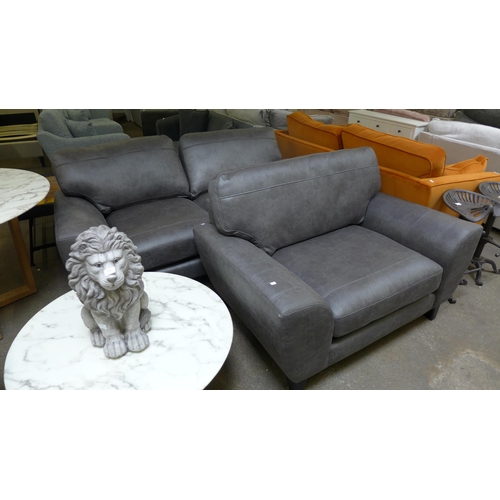 1447 - A charcoal vegan leather two seater sofa and love seat