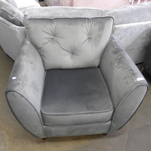 1474 - A Hoxton grey velvet button back armchair