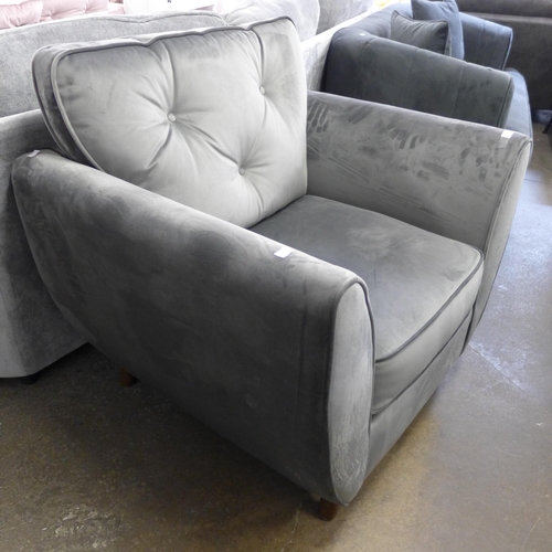 1474 - A Hoxton grey velvet button back armchair