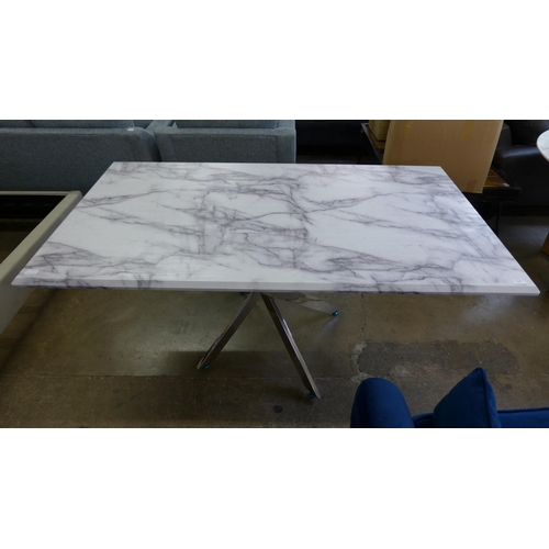 1487 - A marble effect dining table with chrome base, some marks to the top