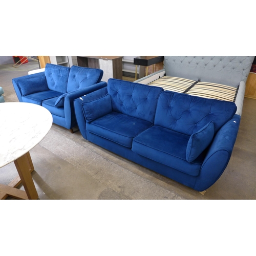 1489 - A Hoxton deep blue velvet button back three seater sofa and 2.5 seater sofa