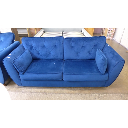 1489 - A Hoxton deep blue velvet button back three seater sofa and 2.5 seater sofa