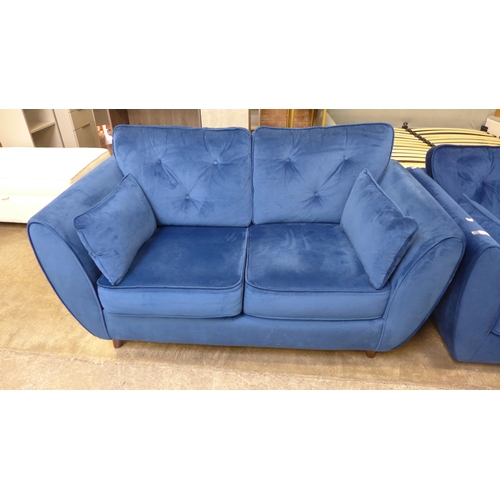 1489 - A Hoxton deep blue velvet button back three seater sofa and 2.5 seater sofa