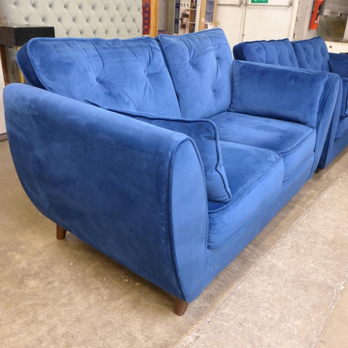 1489 - A Hoxton deep blue velvet button back three seater sofa and 2.5 seater sofa