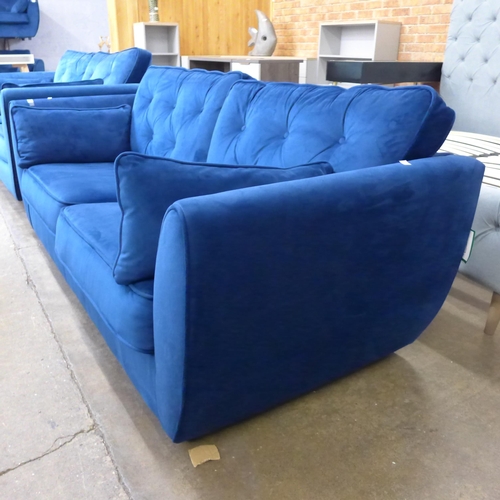 1489 - A Hoxton deep blue velvet button back three seater sofa and 2.5 seater sofa