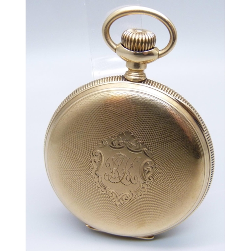 1036 - A 14k Waltham pocket watch, the dial with two lady's portraits, 105g total weight