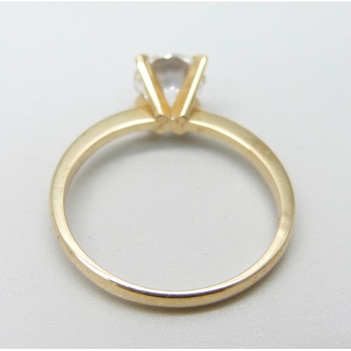 1071 - A 14ct gold white stone solitaire ring, 3g, R