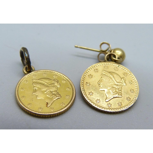 1074 - Two United States of America 1 dollar gold coin, 1852 and 1853, total weight 3.5g, both with loop mo... 