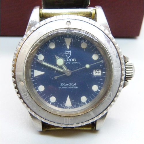 1077 - A Tudor Prince Oysterdate Submariner wristwatch, 76100, 1980's with blue dial, triangular and circul... 