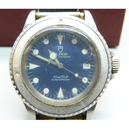 1077 - A Tudor Prince Oysterdate Submariner wristwatch, 76100, 1980's with blue dial, triangular and circul... 