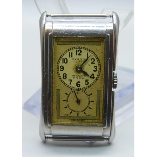 1081 - A tank shape Rolex Prince wristwatch, circa 1930's, 032693, 1855, the dial marked Murdock's, Cape To... 