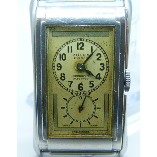 1081 - A tank shape Rolex Prince wristwatch, circa 1930's, 032693, 1855, the dial marked Murdock's, Cape To... 