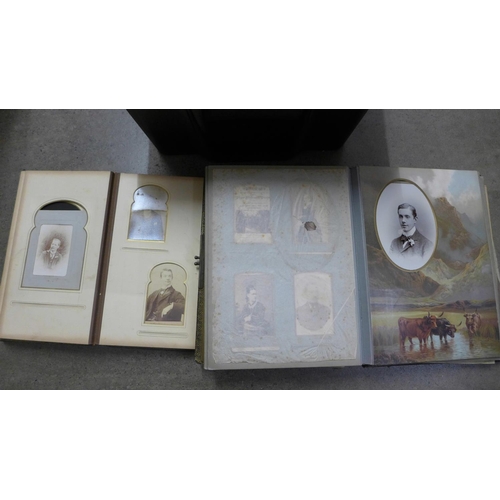 1106 - Three vintage albums of cabinet cards and cartes de visite and other loose photographs