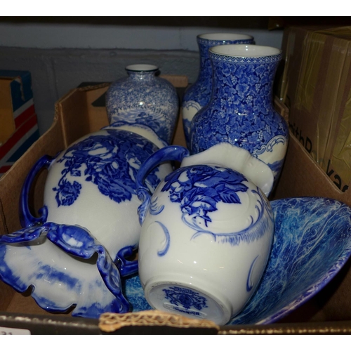 1131 - A collection of blue and white china including a Fenton vase, a Staffordshire two handled vase, a pa... 