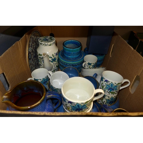 1134 - A Midwinter coffee service, Denby jug cups and saucers, a hand painted plate and two studio pottery ... 