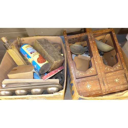 1140 - Vintage kitchenware, including a set of scales, an inlaid table stand etc. **PLEASE NOTE THIS LOT IS... 