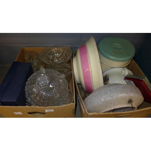 1143 - Assorted items:- crystal glassware, bed warmer, glass shades, etc. **PLEASE NOTE THIS LOT IS NOT ELI... 