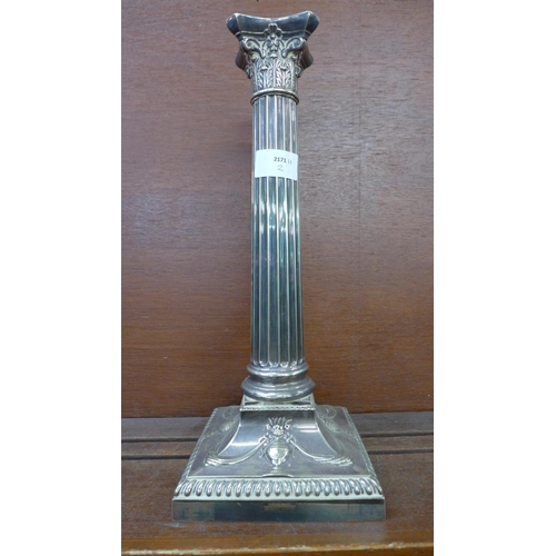 602 - A plated Corinthian column candlestick/table lamp base, Goldsmiths & Silversmiths, 36cm