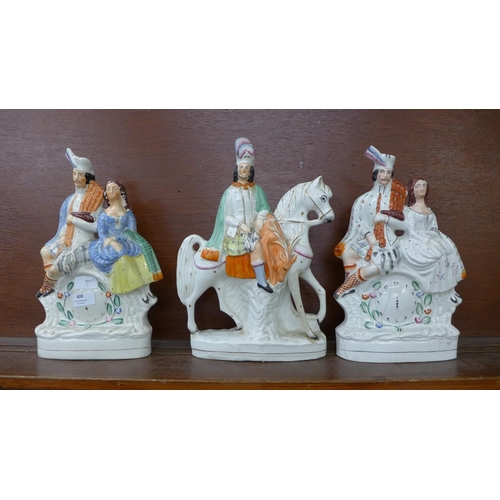 608 - Three Staffordshire flatback figures, two a/f