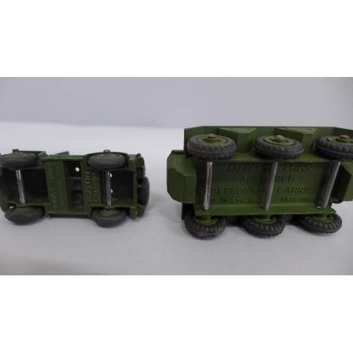 620 - Two Dinky Toys; no.676 Armoured Personnel Carrier and no.674 Austin Champ, (674 box missing rear fla... 