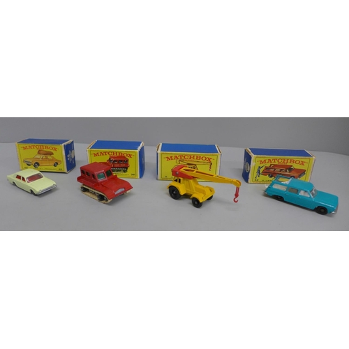 624 - Four boxed Matchbox vehicles; no.42 Studebaker Station Wagon, no.35 Snow-Trac, no.45 Ford Corsair (m... 