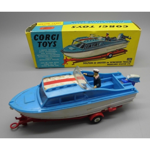 652 - A Corgi no.104 Dolphin 20 Cruiser on detachable Wincheon trailer, in original box