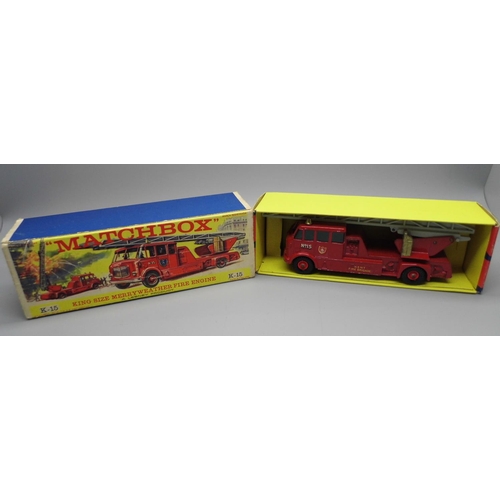 653 - A Matchbox K-15 King Size Merryweather Fire Engine, minor wear, boxed