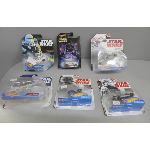 702 - Six Star Wars Hot Wheels model vehicles in blister packs