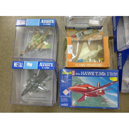 705 - A Hales Flying Phantom, a Revell Hank MK1 model kit and five Arrow Collection model aircraft